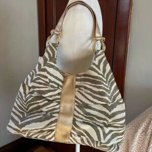 Zebra Striped Purse / Bag Gold Cream Christopher & Banks NWT